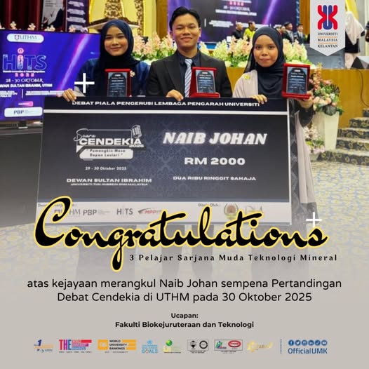 Naib Johan dalam Pertandingan Debat Cendekia yang berlangsung di Universiti Tun Hussein Onn Malaysia (UTHM) 