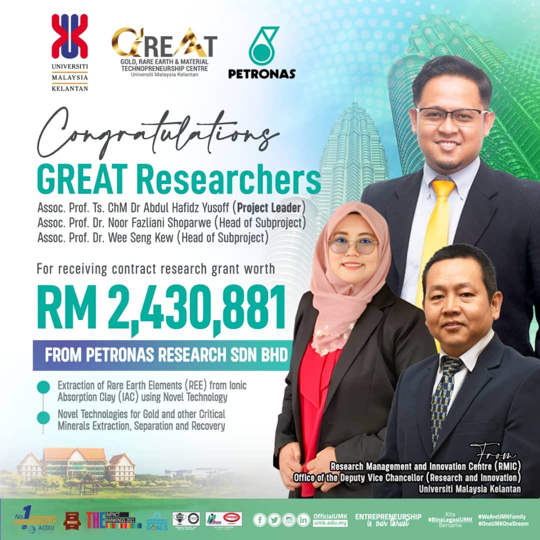 Tahniah atas kejayaan mendapat Geran Penyelidikan Petronas Research Sdn Bhd